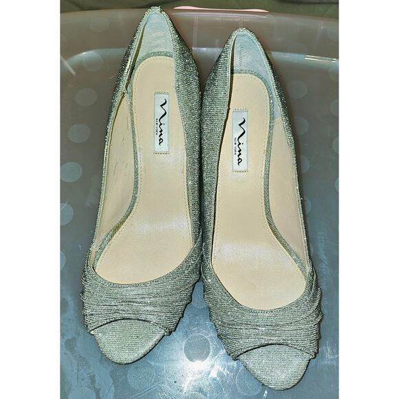 Nina New York Silver Peep Toe Heels Womens Size 10 Dress Shoes Evening Pumps NEW - Picture 10 of 13